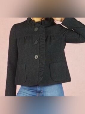 J. Crew Charcoal Grey Ruffle-Trim Button Wool Blazer Size 10